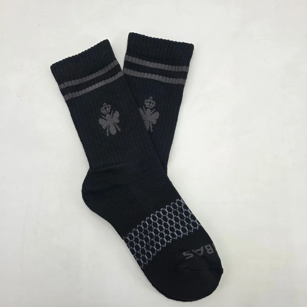BOMBAS HALF CALF SOCKS SIZE SMALL BLACK GREY STRIPED ARCH SUPPORT CREW NEW!